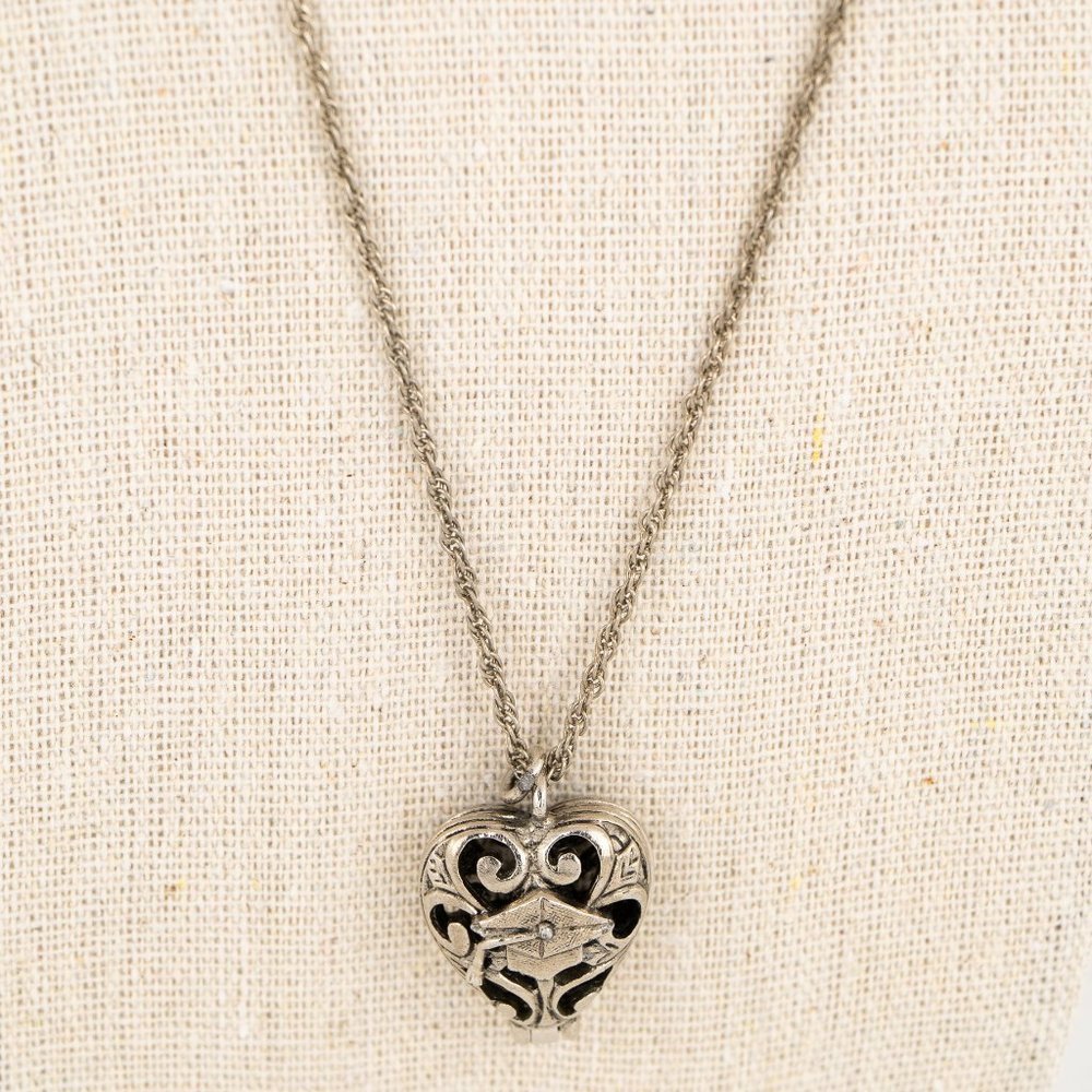 Camco Graduation Cap Locket Mortarboard Necklace Memento Necklace Silver Tone